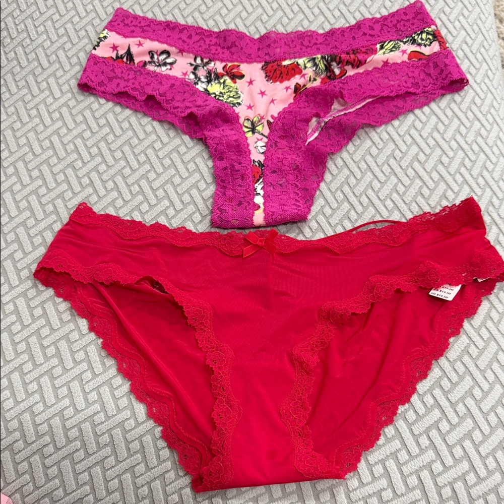 Victoria Secrets Vibrant Floral and Lace Women's Panty Duo Size M